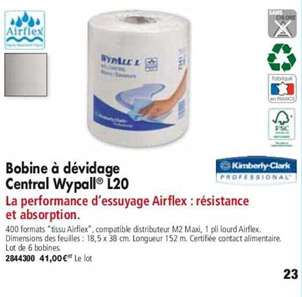 bobine à dévidage central wypall l20 kimberty-clark