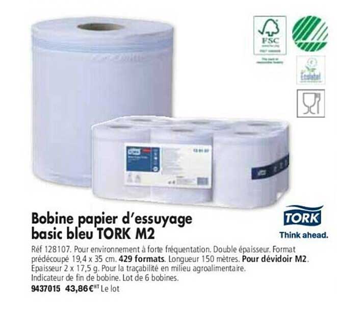 bobine papier d'essuyage basic bleu tork m2