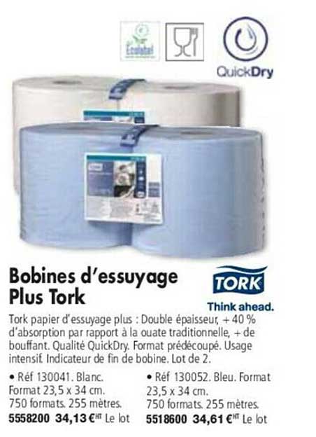 bobines d'essuyage plus tork
