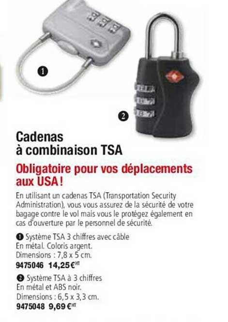 cadenas à combinaison tsa