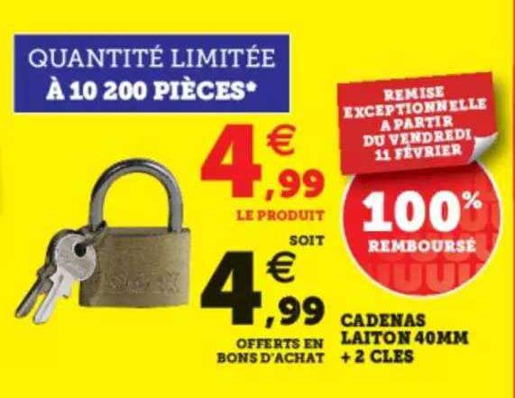 cadenas laiton 40mm + 2 cles