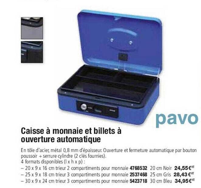 caisse à monnaie et billets à ouverture automatique pavo