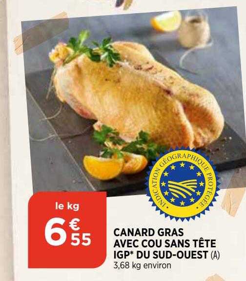 canard gras avec cou sans tête igp du sud-ouest