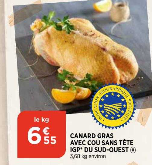 canard gras avec cou sans tête igp du sud-ouest