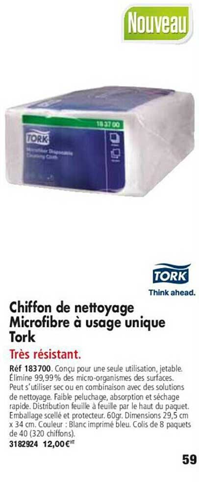 chiffon de nettoyage microfibre à usage unique tork