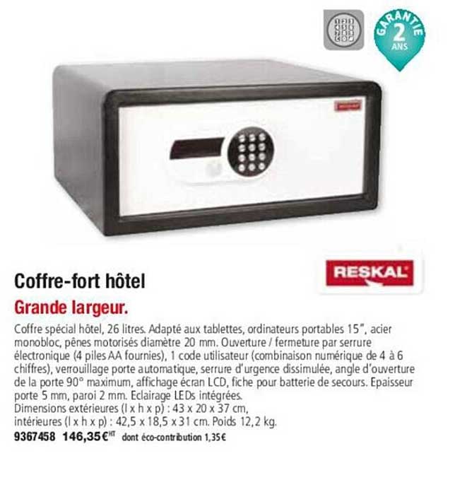 coffre-fort hôtel grande largeur reskal