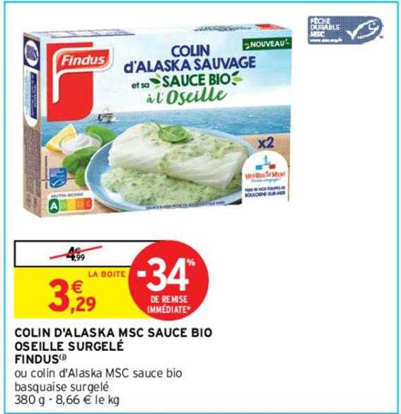 colin d'alaska msc sauce bio oseille surgelé findus