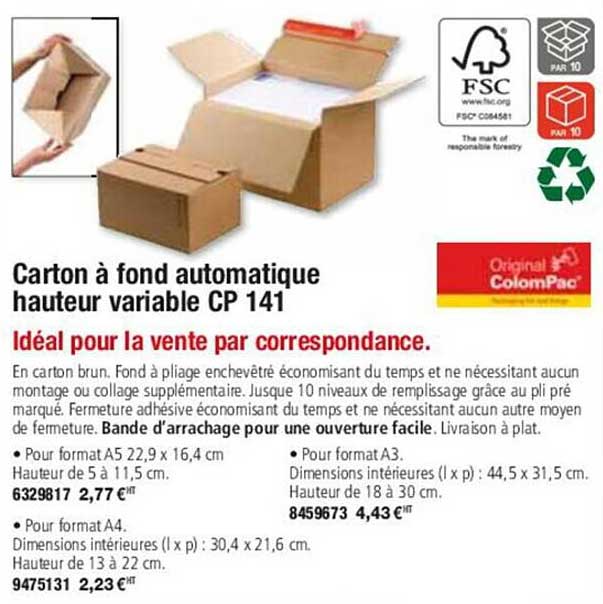 colompac carton à fond automatique hauteur variable cp 141