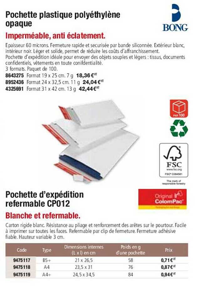 colompac pochette d'expédition refermable cp012