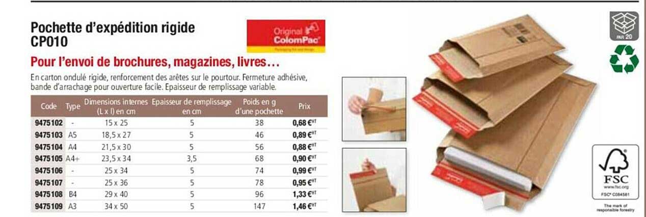 Colompac Pochette D'expédition Rigide Cp010