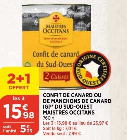 confit de canard ou de manchons de canard igp du sud-ouest maistres occitans