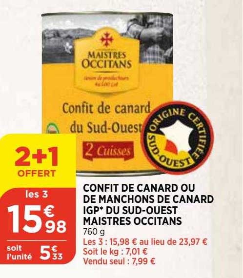 confit de canard ou de manchons de canard igp du sud-ouest maistres occitans