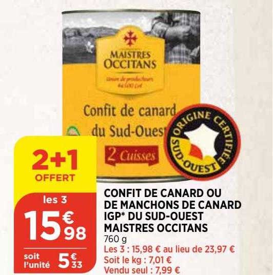Confit De Canard Ou De Manchons De Canard Igp Du Sud-ouest Maistres Occitans