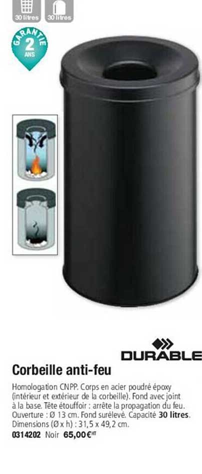 corbeille anti-feu durable