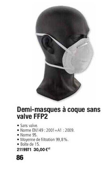 demi-masques à coque sans valve ffp2