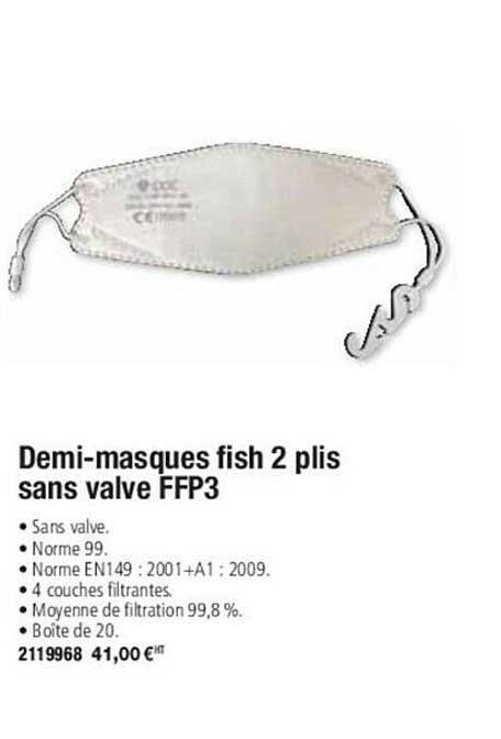 demi-masques fish 2 plis sans valve ffp3