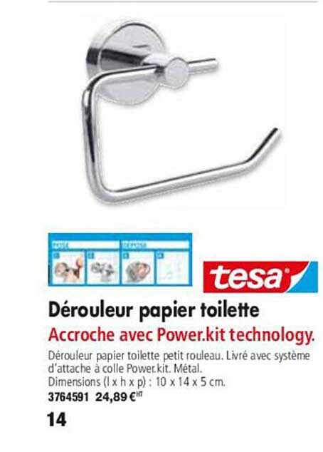 tesa dérouleur papier toilette accroche avec power.kit technology