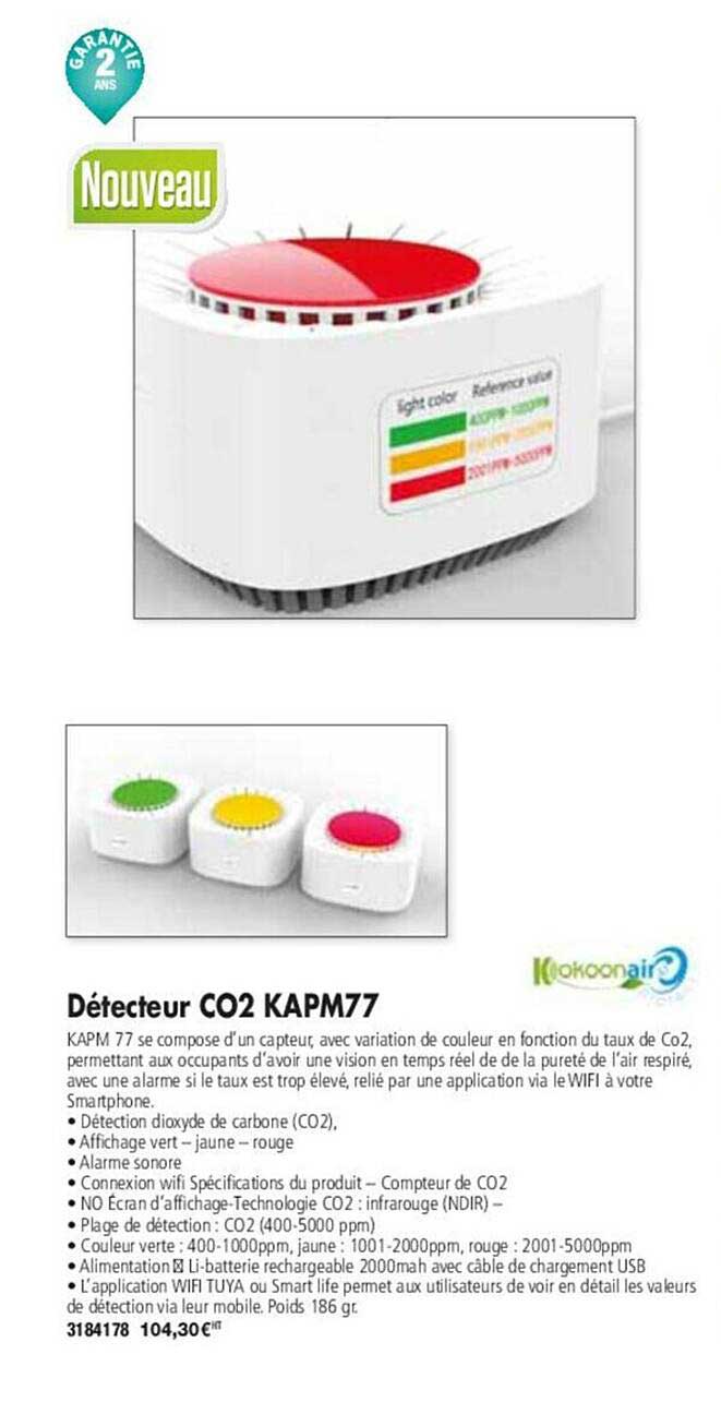 détecteur co2 kapm77 kokoon air