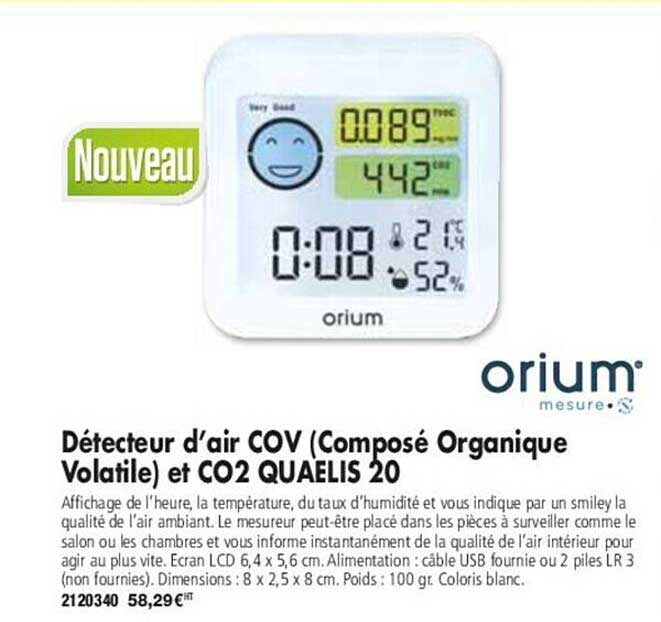 détecteur d'air cov (composé organique volatile) et co2 quaelis 20 orium