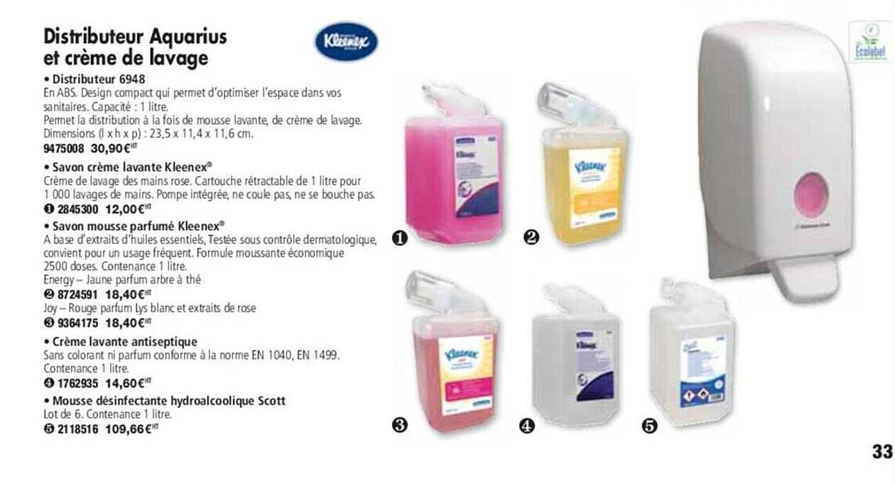 Distributeur Aquarius Et Crème De Lavage Kleenex