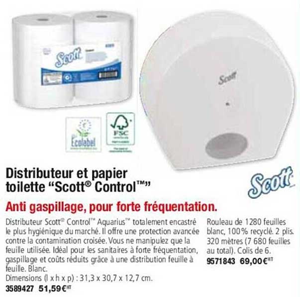 distributeur et papier toilette "scott control"