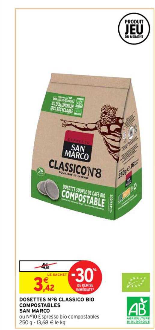 dosettes n°8 classico bio compostables san marco