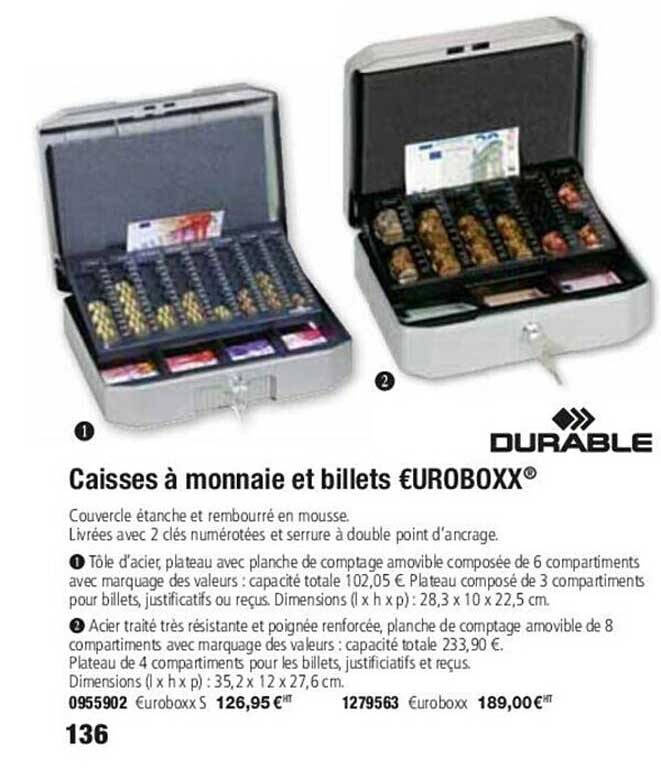 durable caisse à monnaie et billets €uroboxx