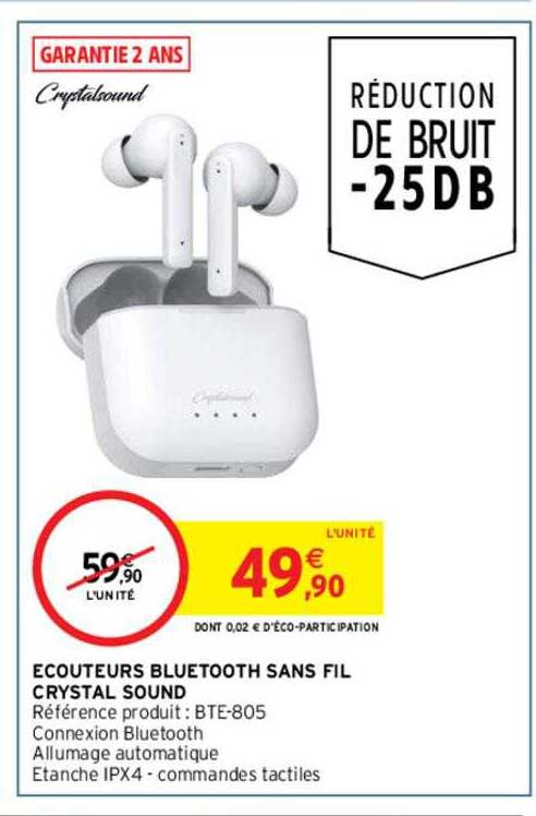écouteurs bluetooth sans fil crystal sound