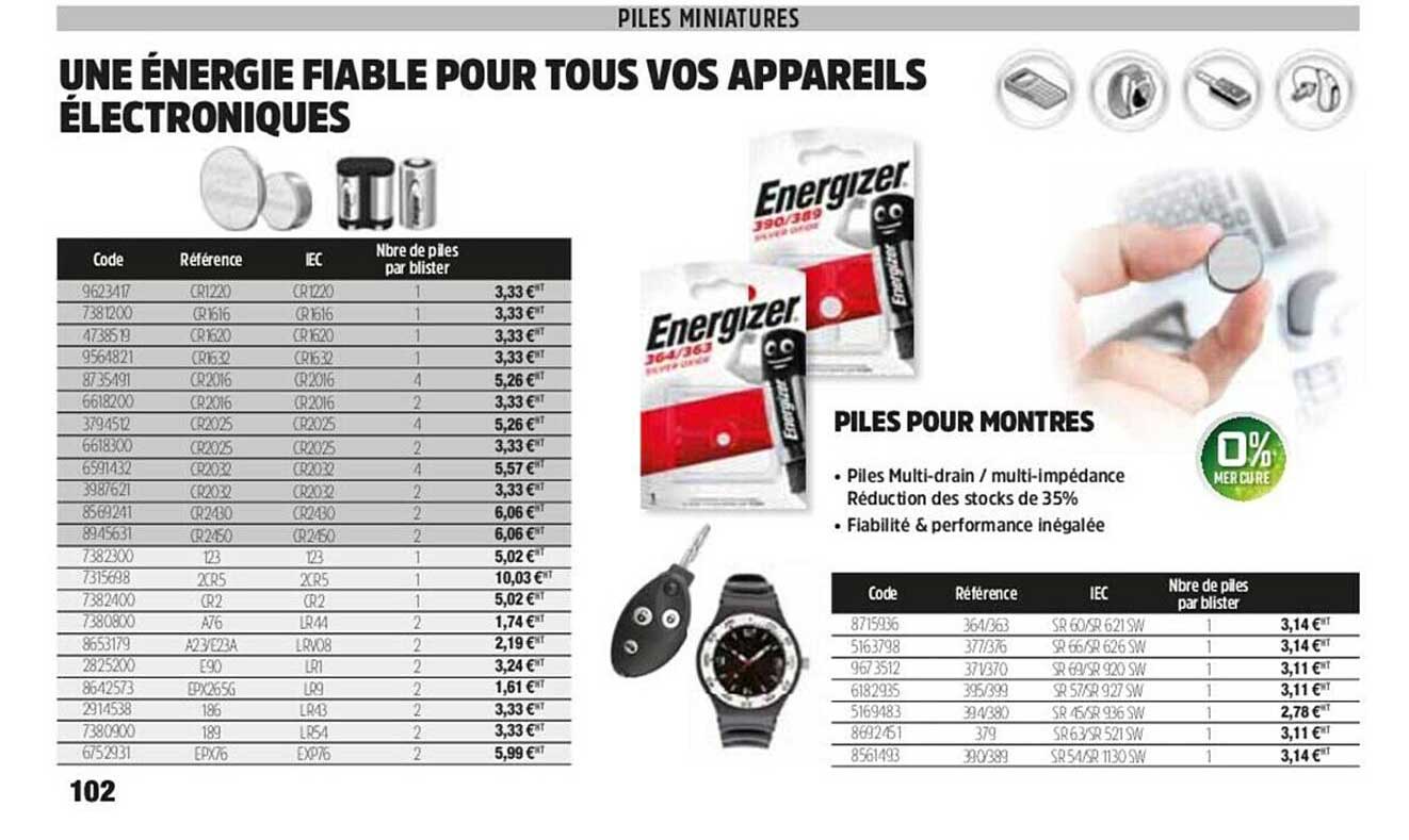 energizer piles pour montres