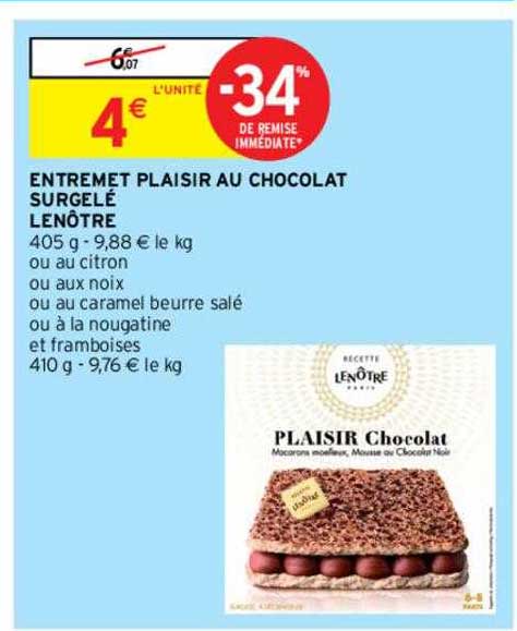 entremet plaisir au chocolat surgelé lenôtre