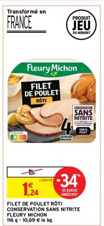 filet de poulet rôti conservation sans nitrite fleury michon