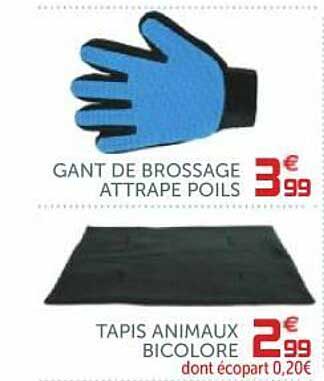 gant de brossage attrape poils tapis animaux bicolore