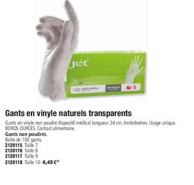 gants en vinyle naturels transparents