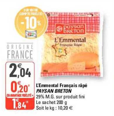 l'emmental français râpé paysan breton
