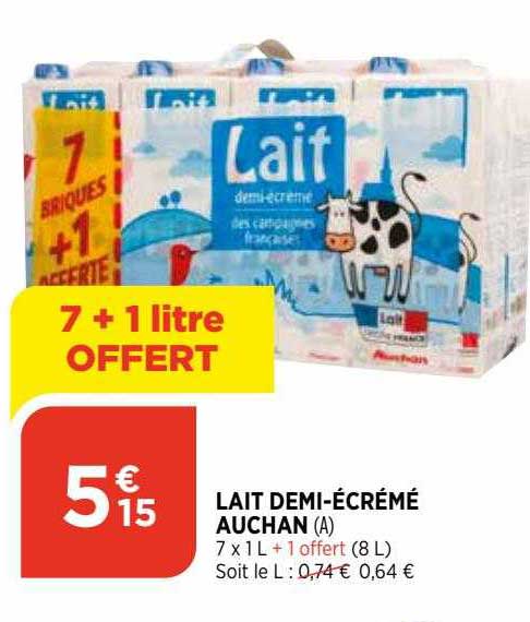 Lait Demi-écrémé Auchan