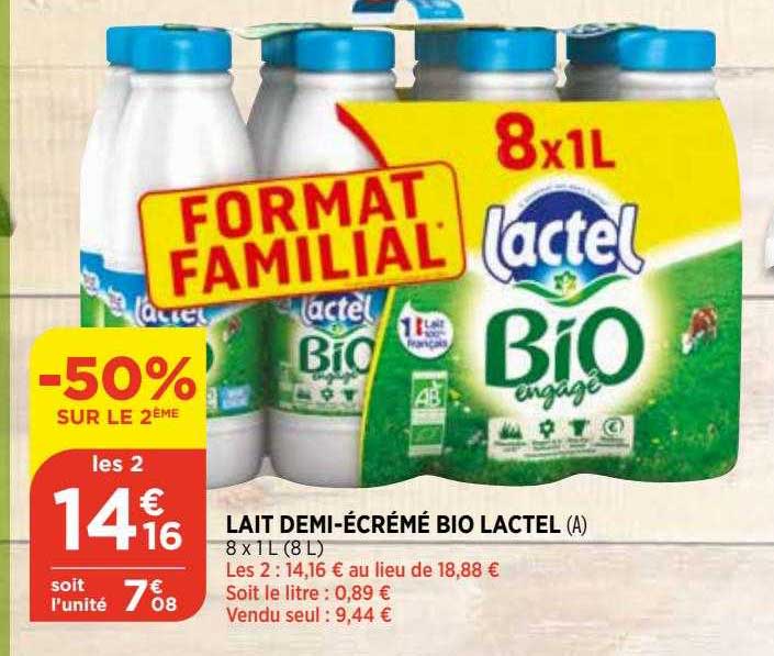 lait demi-écrémé bio lactel