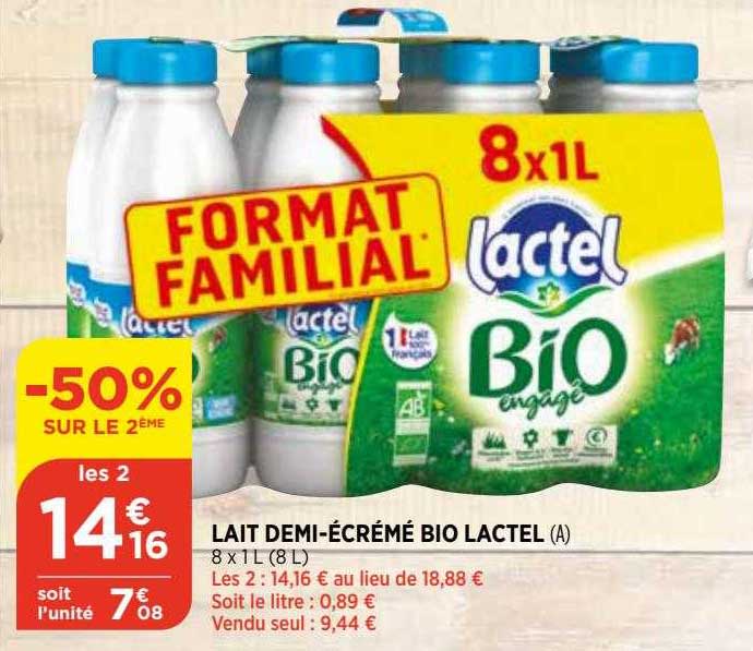 lait demi-écrémé bio lactel