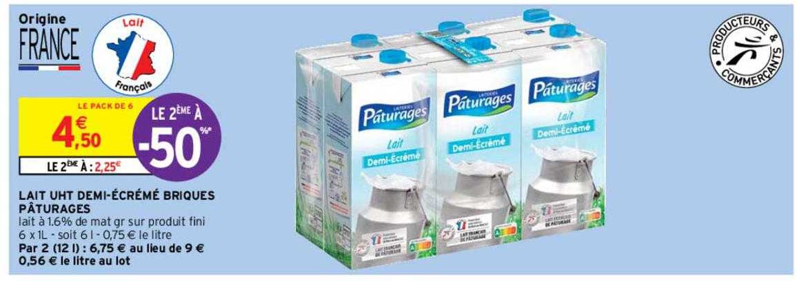 lait uht demi-écrémé briques pâturages