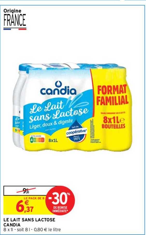 le lait sans lactose candia
