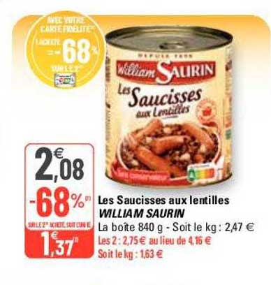 les saucisses aux lentilles william saurin
