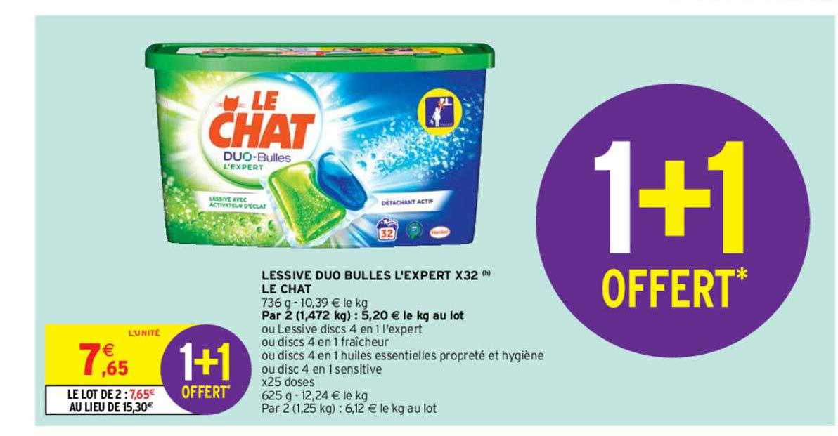lessive duo bulles l'expert x32 le chat