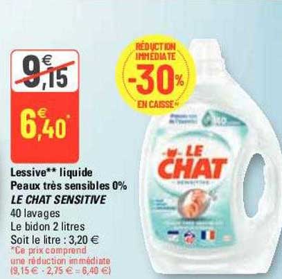 lessive liquide peaux très sensibles 0% le chat sensitive