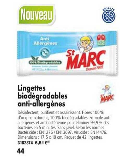 lingettes biodégradables anti-allergènes marc