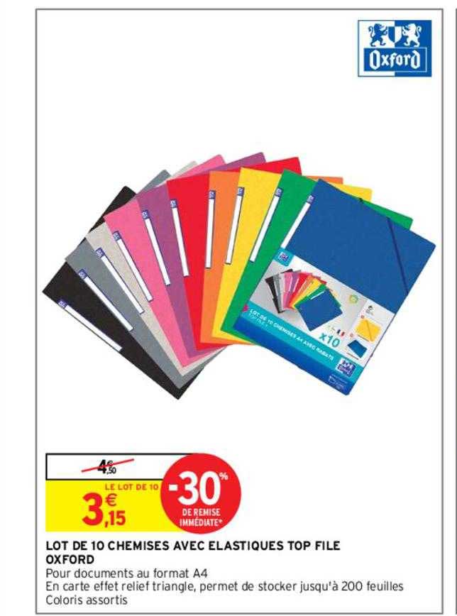 lot de 10 chemises avec élastiques top file oxford