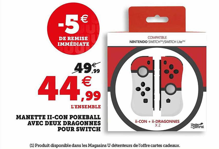 manette ii-con pokeball avec deux dragonnes pour switch