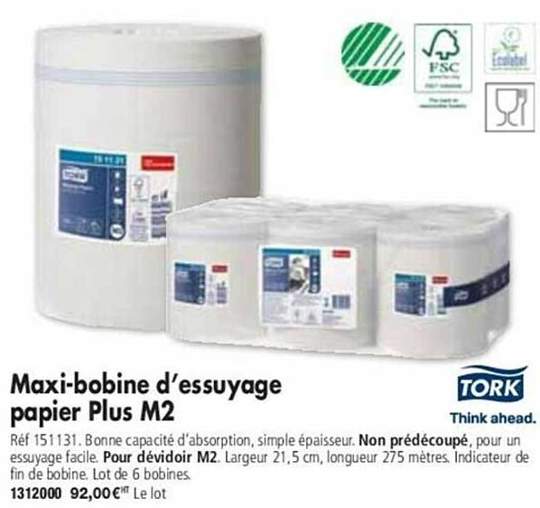 maxi-bobine d'essuyage papier plus m2