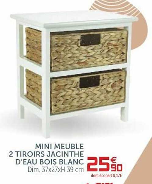 Mini Meuble 2 Tiroirs Jacinthe D'eau Bois Blanc