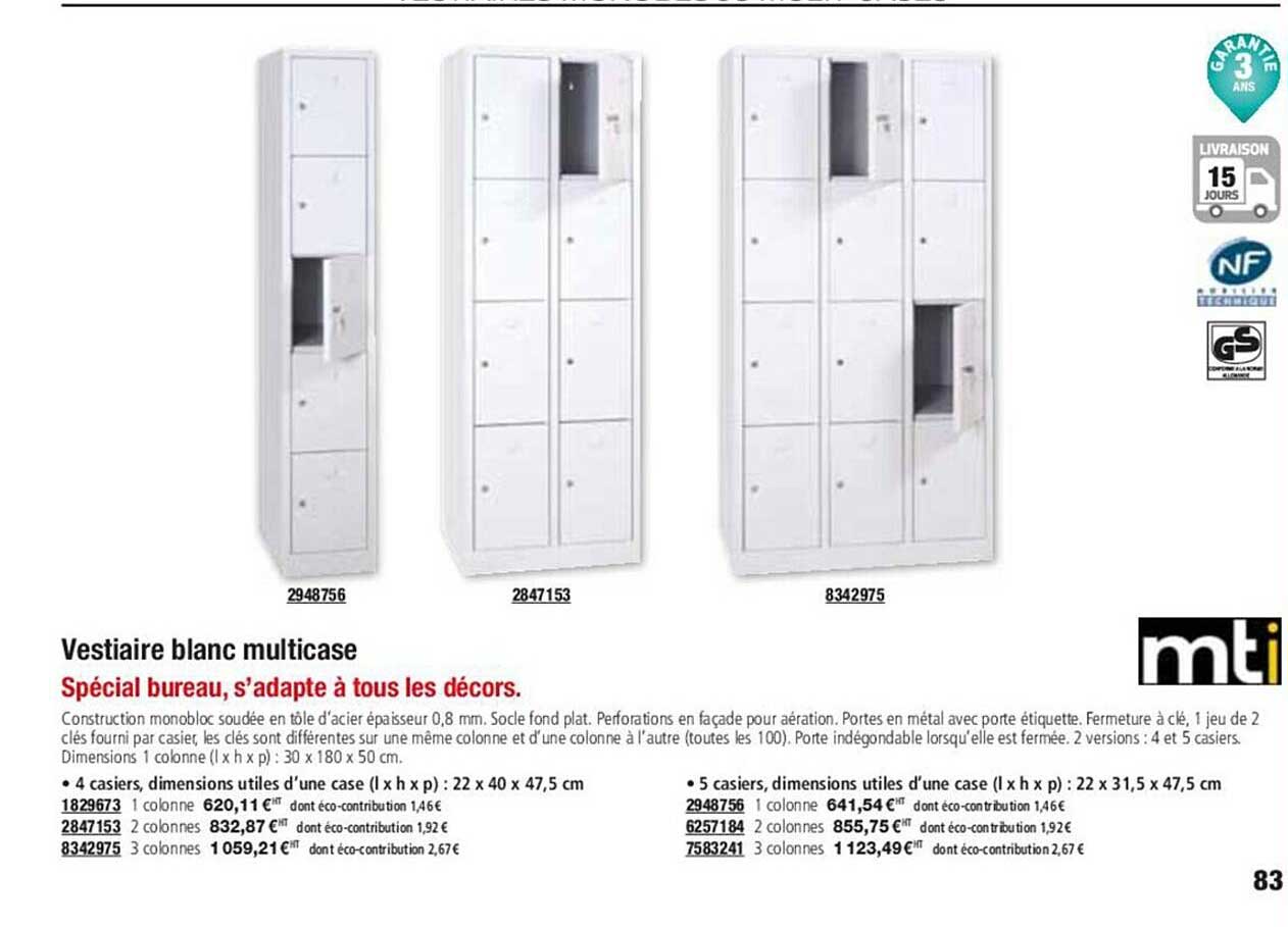 mti vestiaire blanc multicase