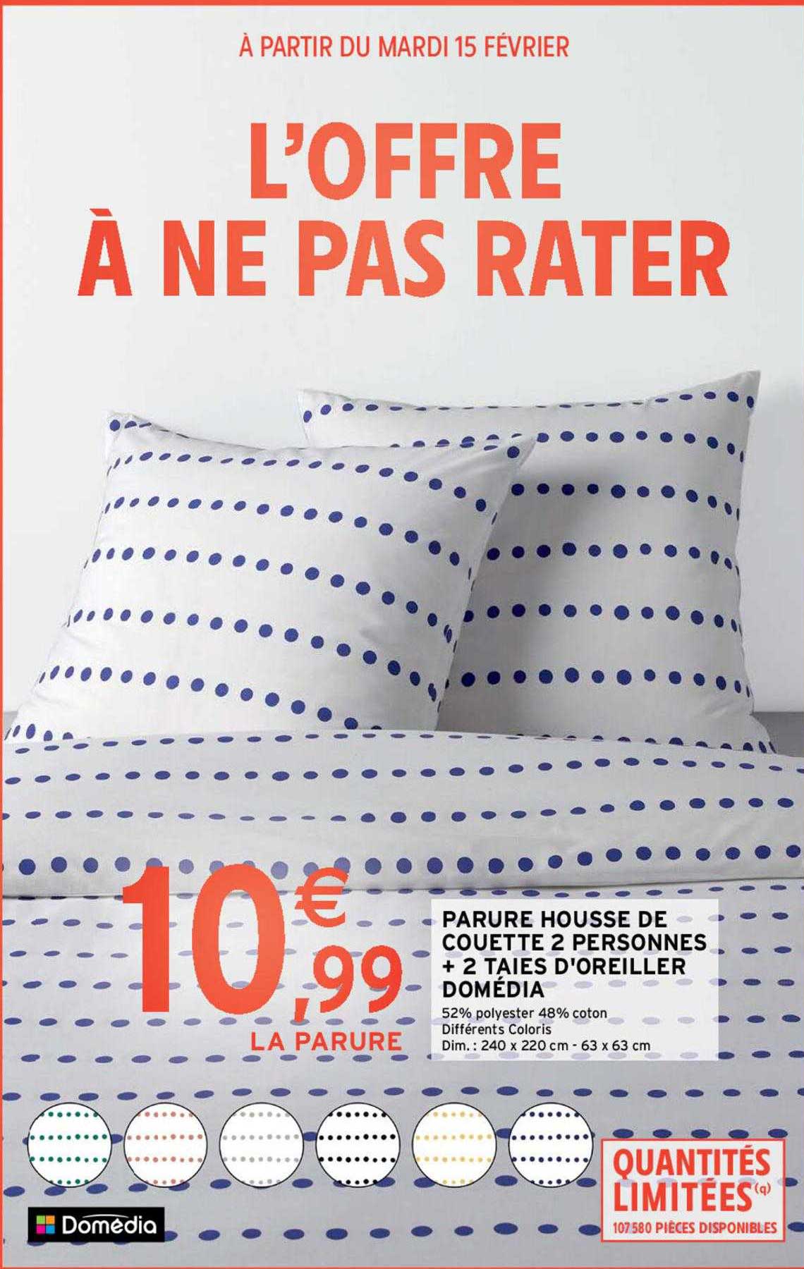 parure housse de couette 2 personnes + 2 taies d'oreiller domédia