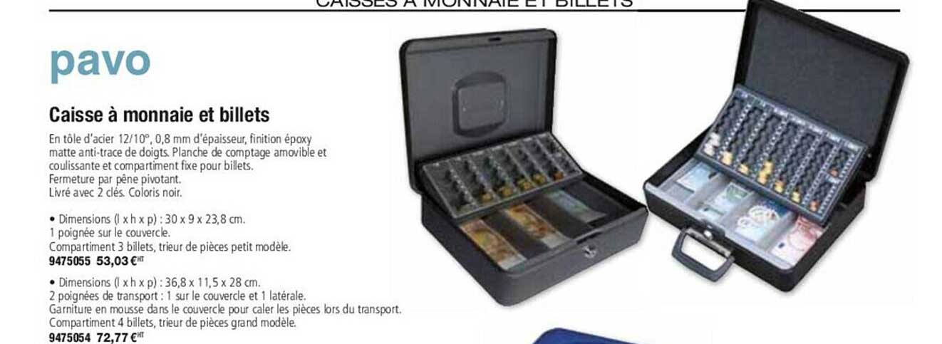 pavo caisse à monnaie et billets
